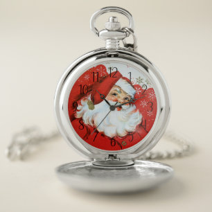 festive retro vintage Christmas Santa Holiday Pock Pocket Watch