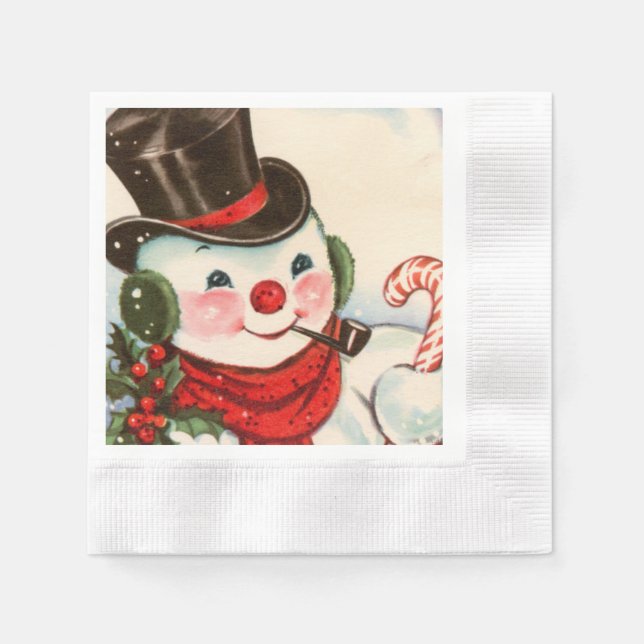 festive retro vintage Christmas snowman Holiday Napkins (Front)