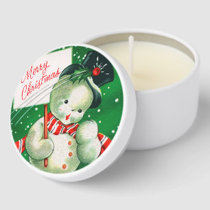 Festive retro vintage Christmas snowman Mini Candle Favors