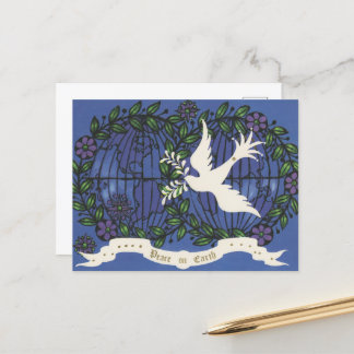 festive retro vintage dove Christmas Postcard