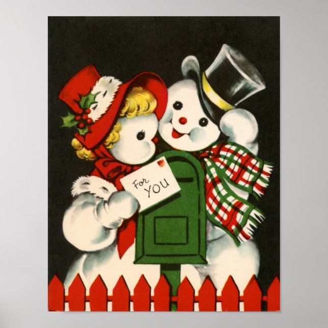 Festive retro vintage snow couple Holiday poster (Front)