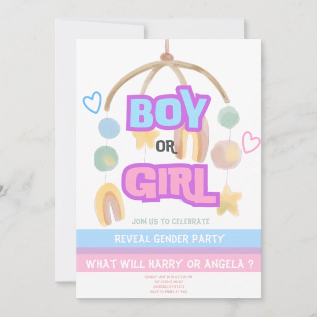 Festive Reveal Gender Baby Party Invitation (Front)