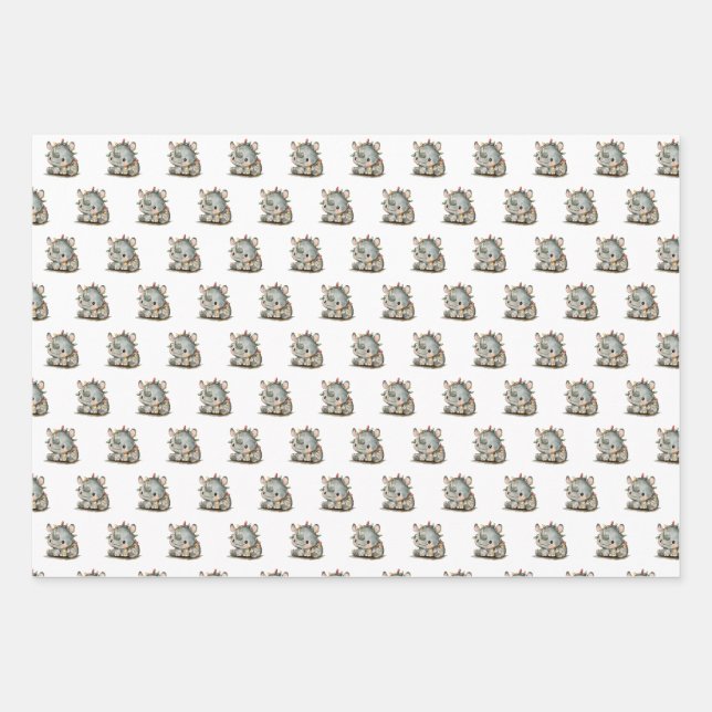 Festive Rhino Wrapping Paper Sheets (Front 3)