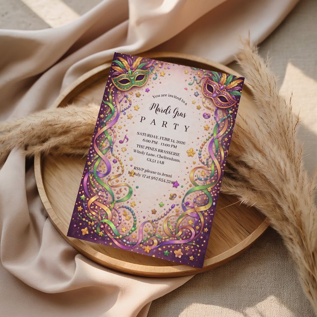 Festive Ribbon Mask Mardi Gras Masquerade Invitation (Creator Uploaded)