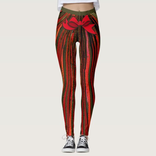 Festive Ribbon Stripe Wrapped With A Bow Leggings