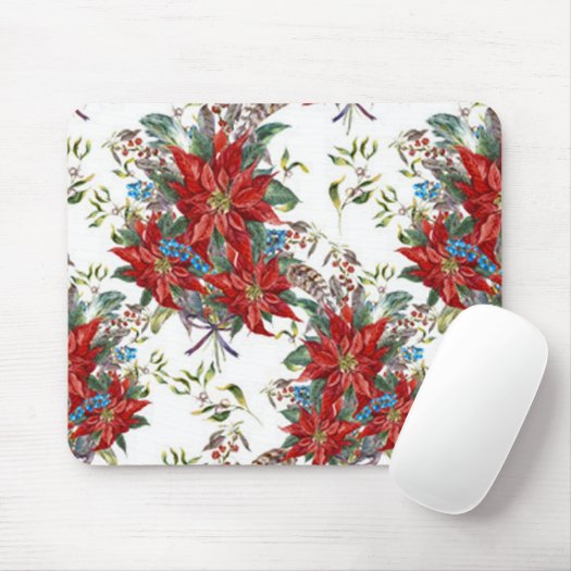 Festive Rich Red Poinsettia flower Mouse Pad