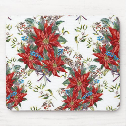 Festive Rich Red Poinsettia flower Mouse Pad