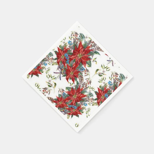 Festive Rich Red Poinsettia flower Napkin