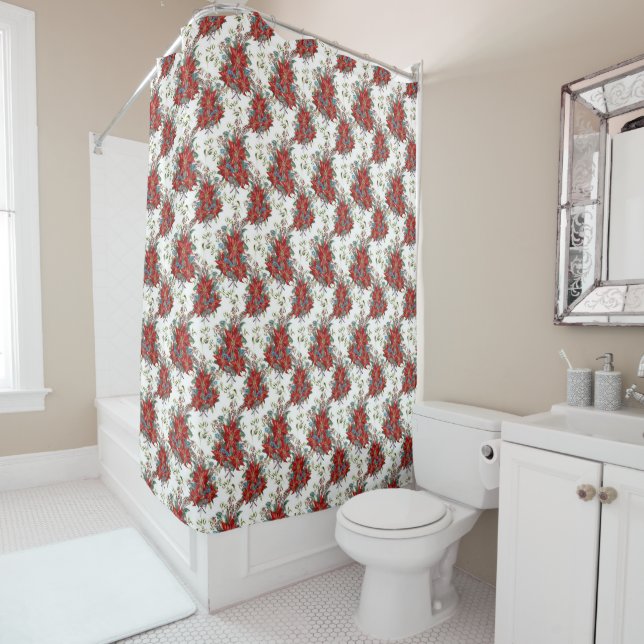 Festive Rich Red Poinsettia flower Shower Curtain (In Situ)