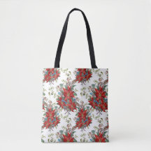 Festive Rich Red Poinsettia flower Tote Bag