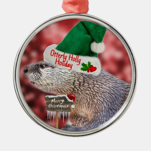 Festive River Otter Christmas ornament