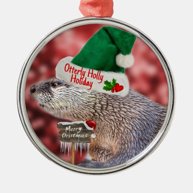 Festive River Otter Christmas ornament (Front)