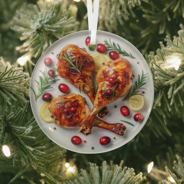 Festive Roast Turkey Legs Holiday Glass Ornament (Insitu)