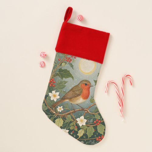 Festive Robin and Holly Christmas Stocking