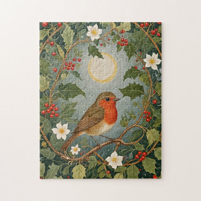 Festive Robin and Holly Jigsaw Puzzle (Vertical)