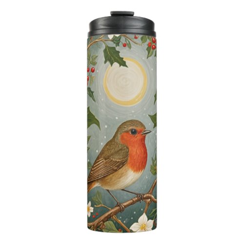 Festive Robin and Holly Thermal Tumbler