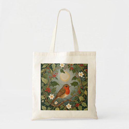 Festive Robin and Holly Tote Bag