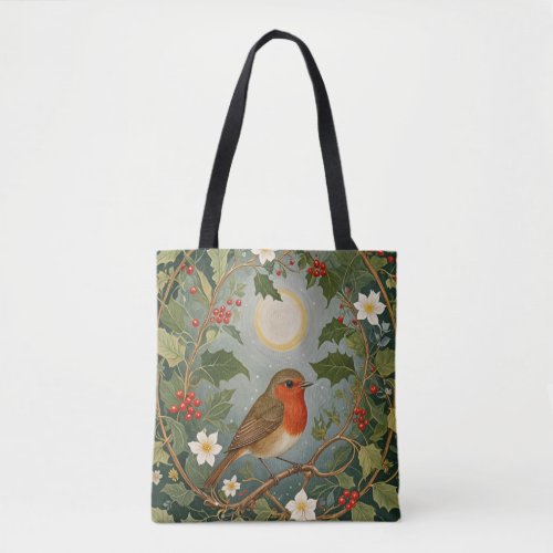 Festive Robin and Holly Tote Bag