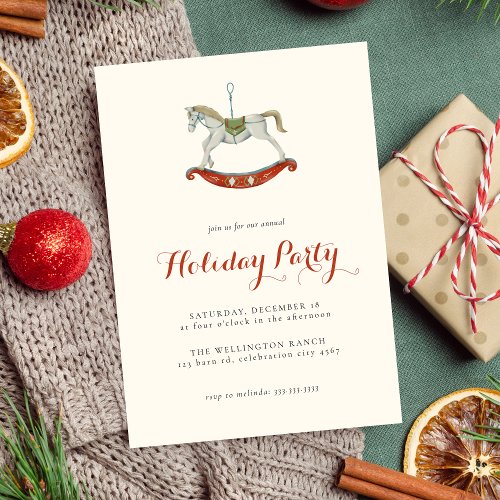 Festive Rocking Horse Christmas Holiday Party Invitation