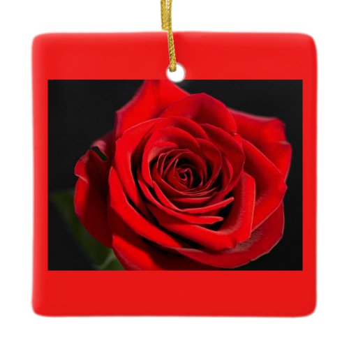 Festive romantic red rose ceramic ornament