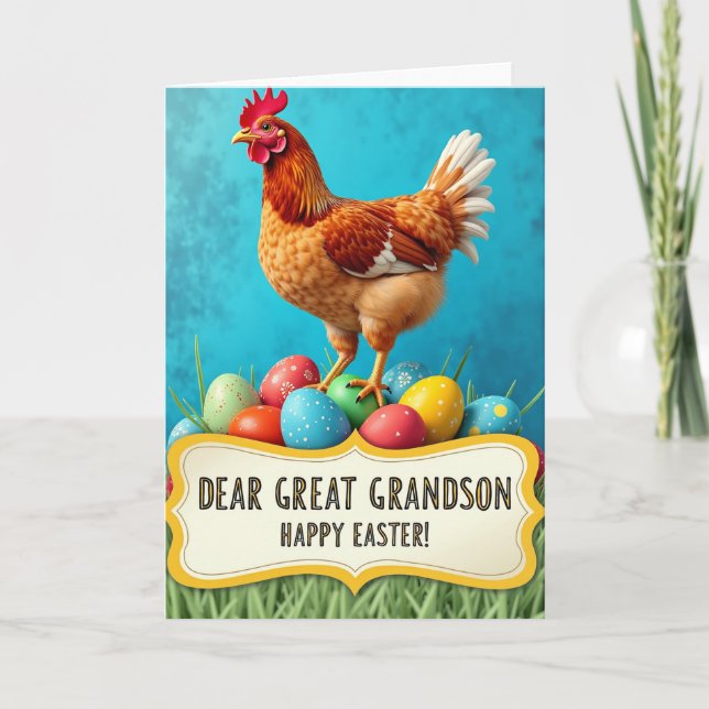 Festive Rooster And Eggs Card (Front)