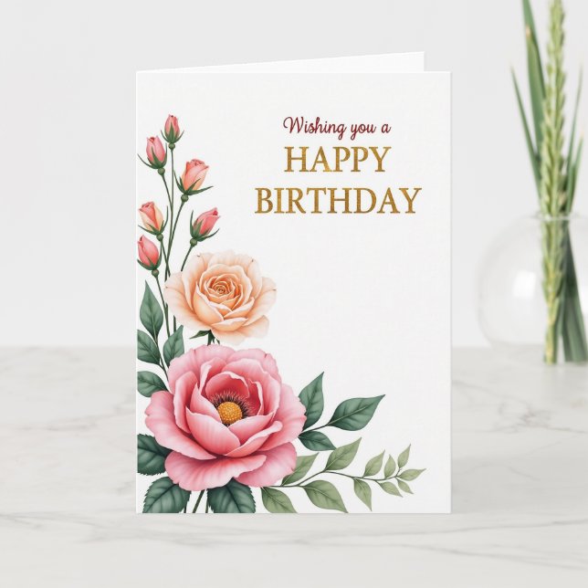 Festive Rose Birthday Card (Front)