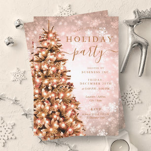 Festive Rose Gold Christmas Tree Company Holiday Invitation