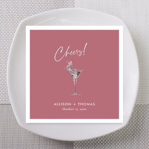 Festive Rose Gold Cocktail Script Cheers Wedding Napkins