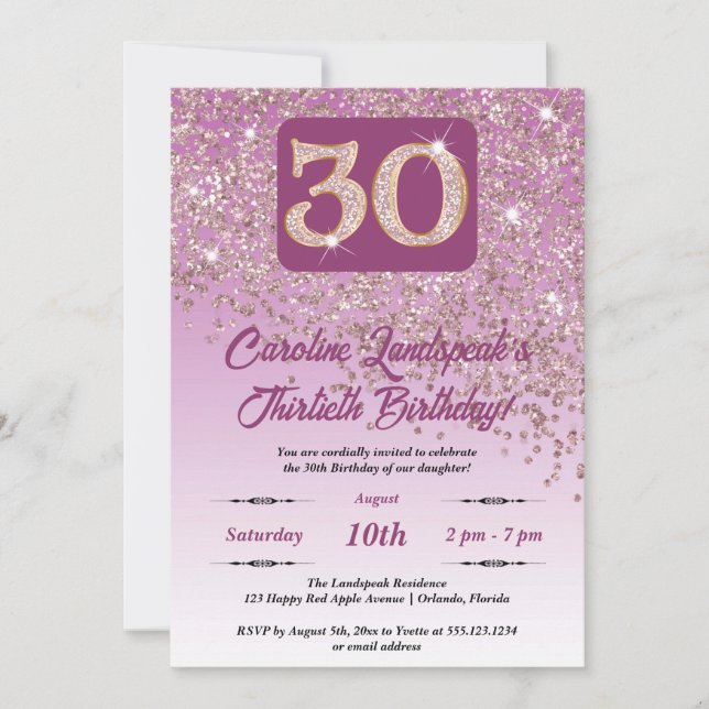 Festive Rose Gold Glitter 30th Birthday Invitation (Front)