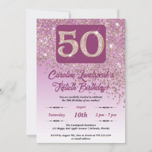 Festive Rose Gold Glitter 50th Birthday Invitation
