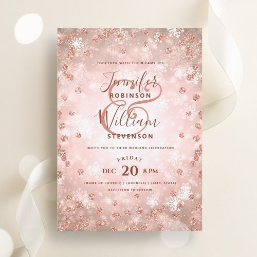 Festive Rose Gold Glitter Elegant Winter Wedding  Invitation