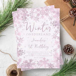 Festive Rose Gold Winter ONEDERLAND 1st Birthday Invitation