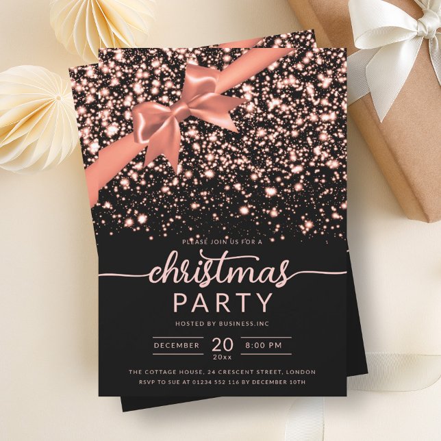 Festive Rose Gold Winter Shiny Star Company Xmas  Invitation (Festive Rose Gold Winter Shiny Star Company Xmas Invitation)