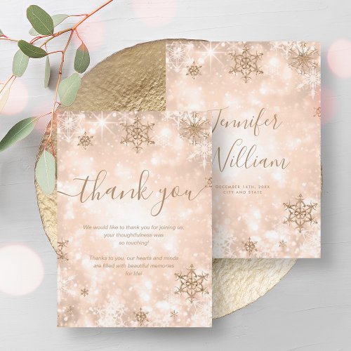 Festive Rose Gold Winter Wedding Thank You  Invitation