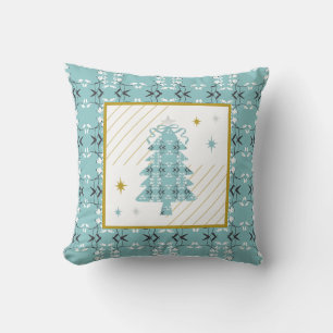 Festive Royal Botanical Robin's Egg Blue Emblem Throw Pillow