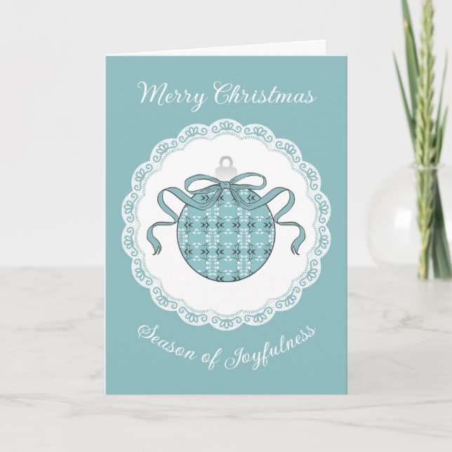 Festive Royal Botanical Robin's Egg Blue Holiday Card (Front)
