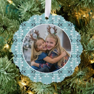 Festive Royal Botanical Robin's Egg Blue Ornament Card