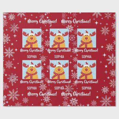 Festive Rudolph Reindeer Snow Personalized Xmas Wrapping Paper