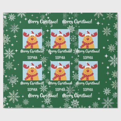 Festive Rudolph Reindeer Snow Personalized Xmas Wrapping Paper