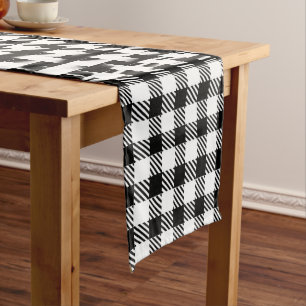 Festive Rustic Black White Gingham Plaid Pattern Medium Table Runner