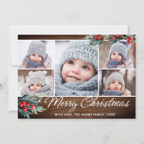 Festive Rustic Christmas 5 PHOTOS Greetings Holiday Card