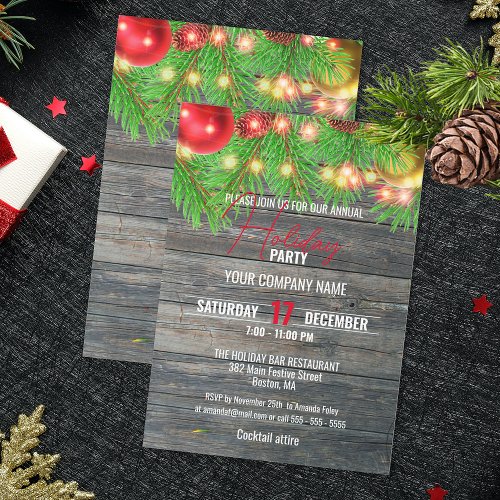 Festive Rustic Corporate Holiday Christmas Party Invitation