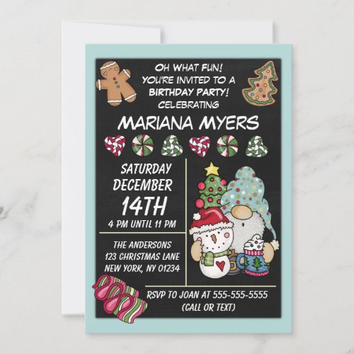 Festive Rustic Gnome Christmas Birthday Party Invitation