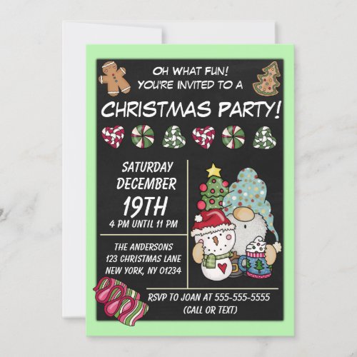 Festive Rustic Gnome Cookies Candy Christmas Party Invitation