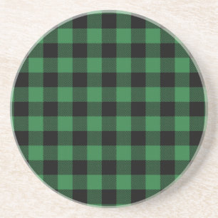 Festive Rustic Green Plaid Pattern Holiday Drink Coaster