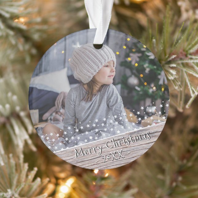 Festive Rustic Wood Stars Christmas Keepsake Photo Ornament (Tree)