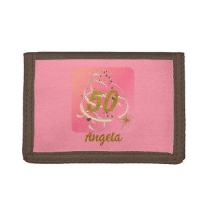 Festive Salmon Pink Fifty Year Birthday Trifold Wallet