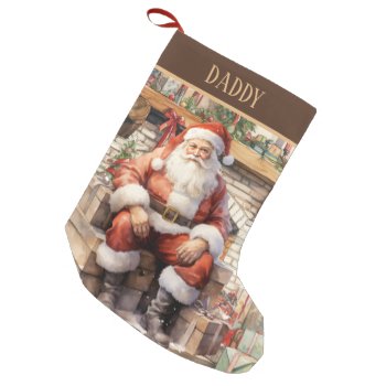 Festive Santa Add Name Watercolor Small Christmas Stocking by DoodlesHolidayGifts at Zazzle