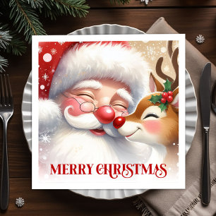 Festive Santa and Rudolph Christmas Napkins Dinner