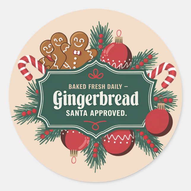 Festive Santa approved Gingerbread Classic Round Sticker (Front)